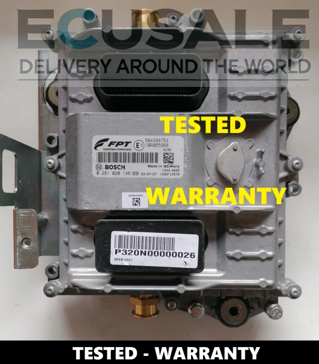 Foto da ECU Iveco EDC7UC31 – unidade original Bosch 0281020146, código 504388754, retirada de caminhão Stralis
