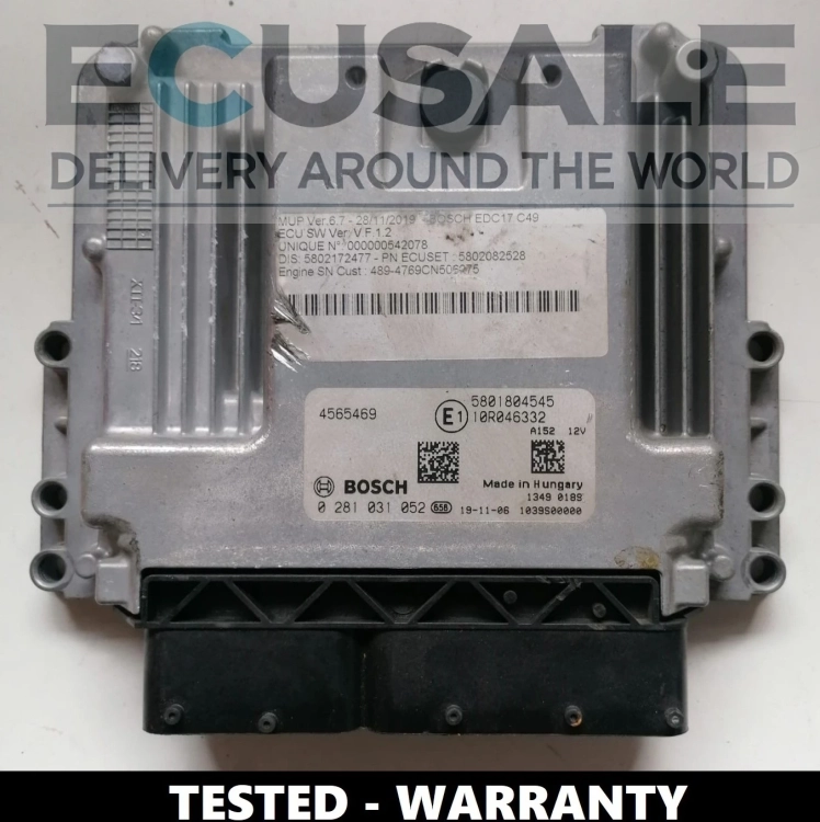 Centralina ECU Iveco MD1CE101 – Bosch 0281031052, codice 5801804545 / 4565469, testata completamente.