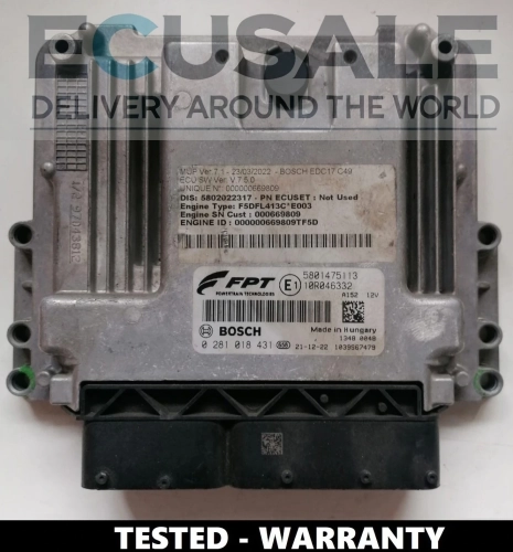 Centralina motore Iveco EDC17C69 – Bosch 0281018431, numero originale 5801475113, testata