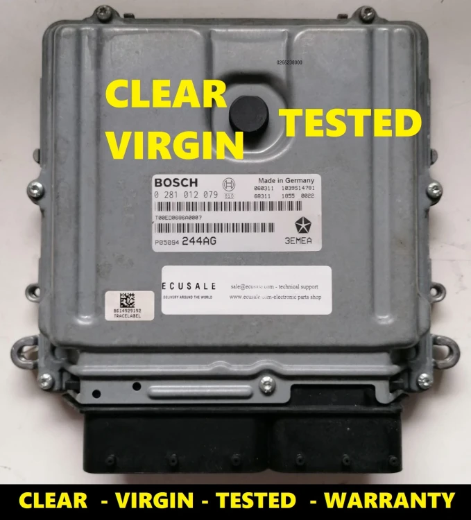 Jeep engine computer P05094244AG (0281012079) after full diagnostic tests. Unit clean, unlocked, ready for programming and