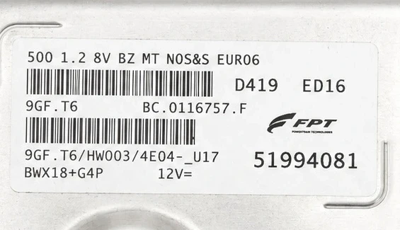 Label 51994081  9GF.T6 Fiat 500 1.2 8V