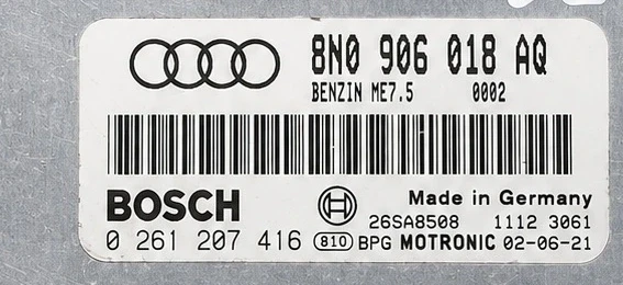 Etikett Motorsteuergerät Bosch  8N0906018AQ 0261207416 ME7.5 Audi TT 8N IMMO OFF