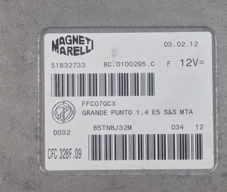 Etykieta sterownika skrzyni biegów 51832733 CFC328F.09 Magneti Marelli Fiat Grande Punto 1.4 MTA