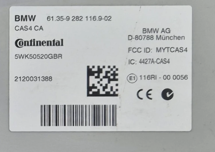 Module label BMW  9282116 CAS4 CA Continental 5WK50520GBR