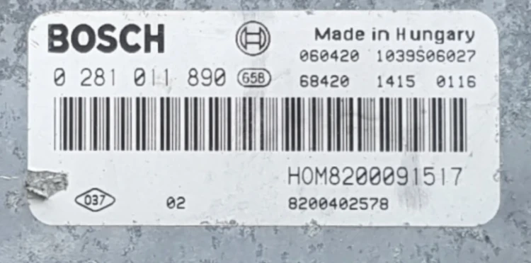 Label – Engine Control Unit (ECU) 0281011890  Renault Master, Trafic