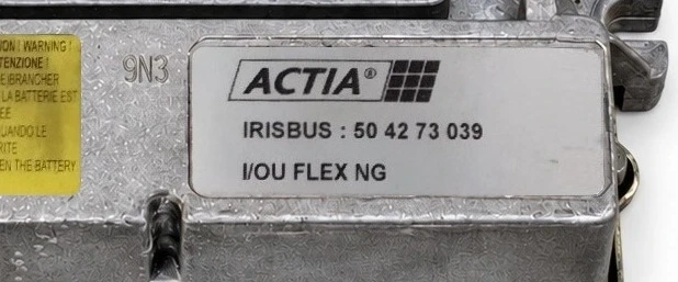 Etiqueta da centralina ACTIA 504273039 I/OU FLEX NG do autobusu Irisbus