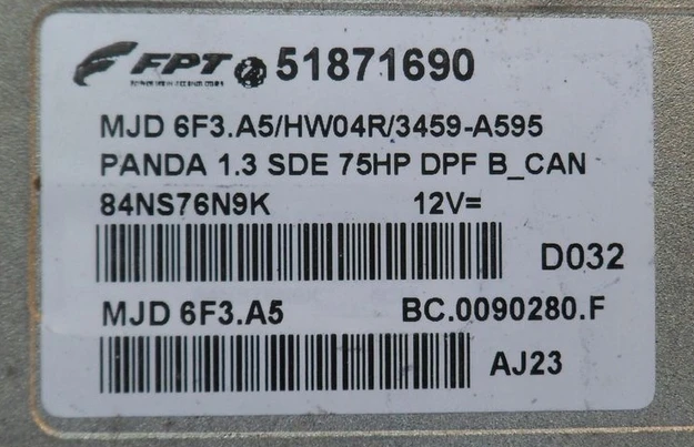 51871690 MJD 6F3.A5 centralina do motor Fiat Panda 1.3 Multijet – vista adicional