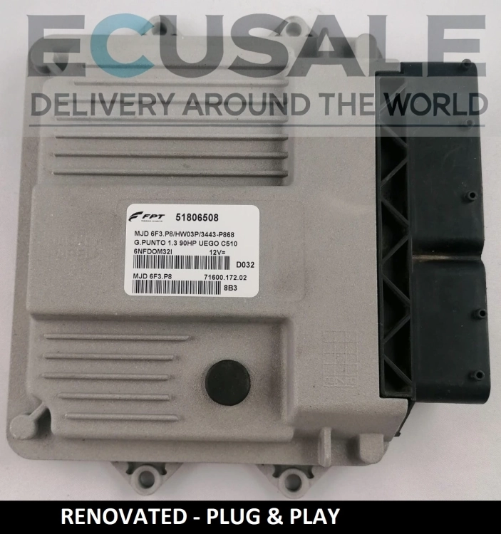 RENOVATED ECU ENGINE CONTROLLER FIAT 51806508 MJD6F3.P8 HW03P for 1.3 Multijet – Plug &amp; Play, No Programming Required