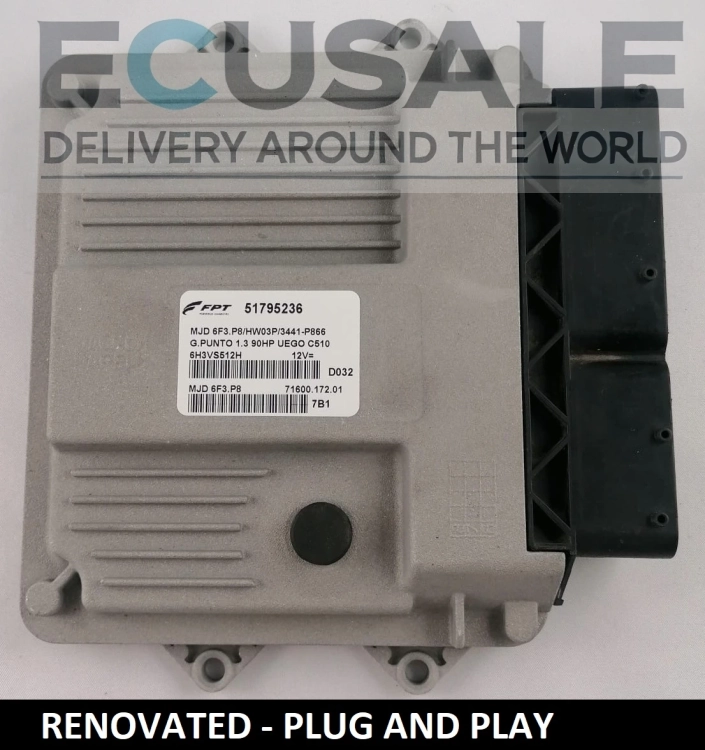 RENOVATED ECU ENGINE CONTROLLER FIAT 51795236 MJD6F3.P8 HW03P for 1.3 Multijet – Plug &amp; Play, No Programming Required