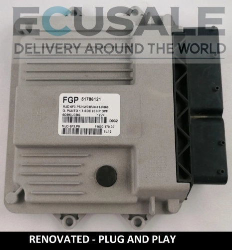 CENTRALITA DE MOTOR RENOVADO FIAT 51786121 MJD6F3.P5 HW03P para motor 1.3 Multijet – Plug &amp; Play, sin programación