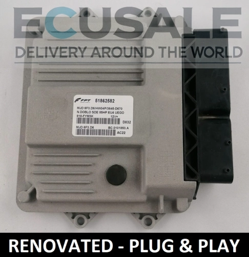 Centralita de motor renovado FIAT 51862582 MJD6F3.D6 HW04P – vista de la unidad Bosch, lista para instalar