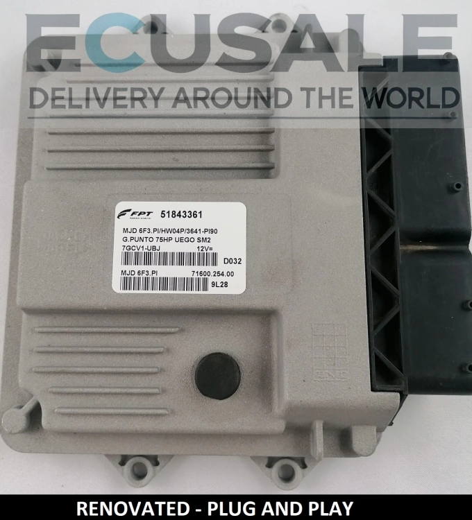 Regenerowany sterownik silnika Fiat 1.3 51843361 MJD6F3.PI HW04P Plug GO bez programowania