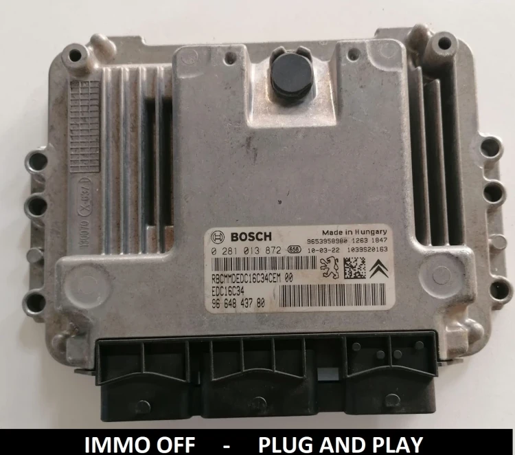 0281013872 9664843780 Motorsteuergerät Bosch EDC16C34 Peugeot Citroën 1.4 / 1.6 HDi IMMO OFF