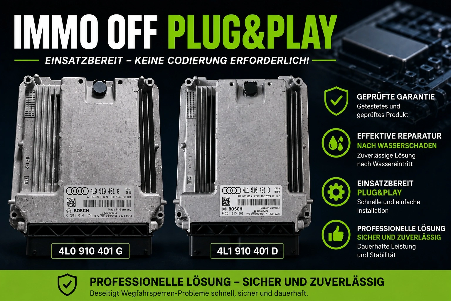 Audi Q7 3.0 TDI – Motorsteuergerät durch Wasserschaden defekt | 4L1910401D und 4L0910401G IMMO OFF Plug & Play